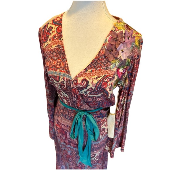 NWT Aratta Silent Journey Magical Creature Dress Sz S Embroidered Linen Coral - Picture 5 of 16